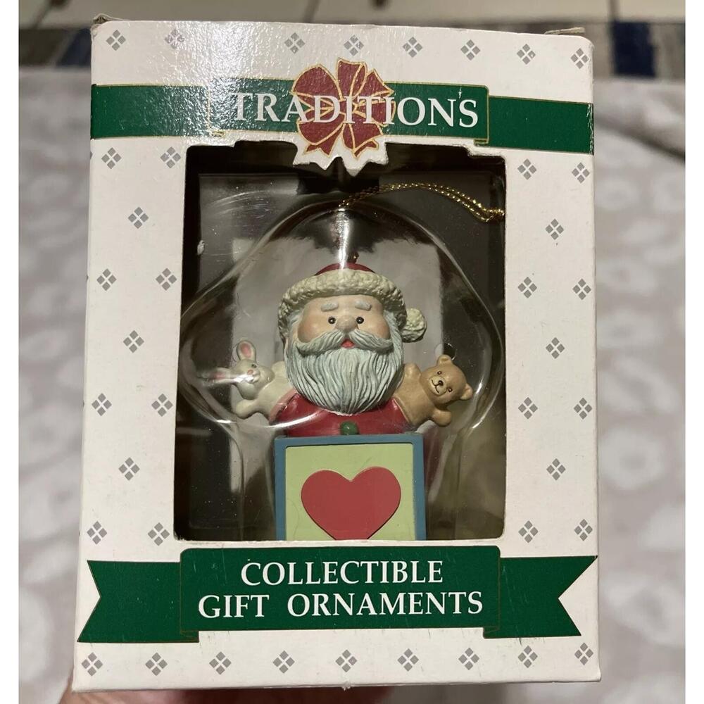 Santa Bear Bunny Ornament Lustre Fame Design Christmas VTG 1992 Traditions